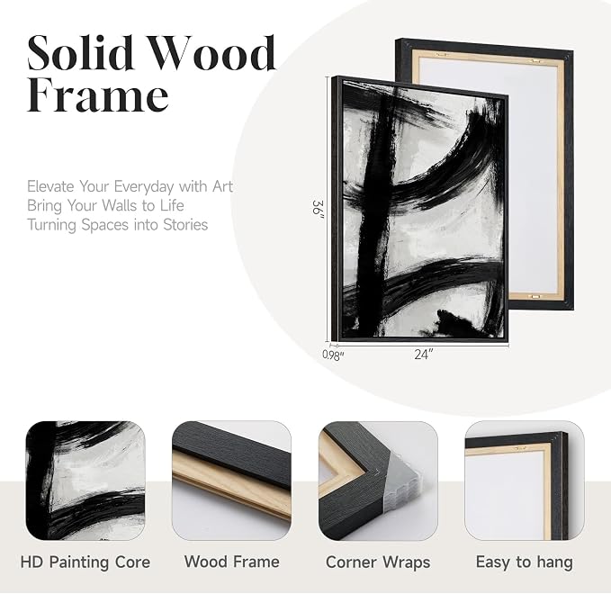 Framed Black and White Abstract Wall Art Set of 2 - Image 5