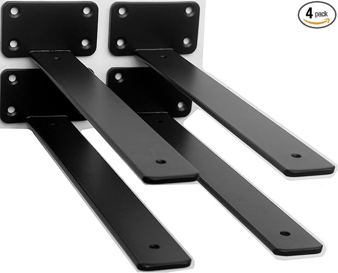 4 Pack - 12 inch Black Hidden L Shelf Bracket Iron Floating Shelf Brackets by MHMYDZ