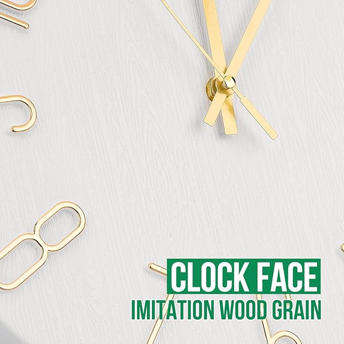 Wall Clock 12 Inch Silent Non-Ticking Imitation Wood Indoor Clock Round White - Image 5