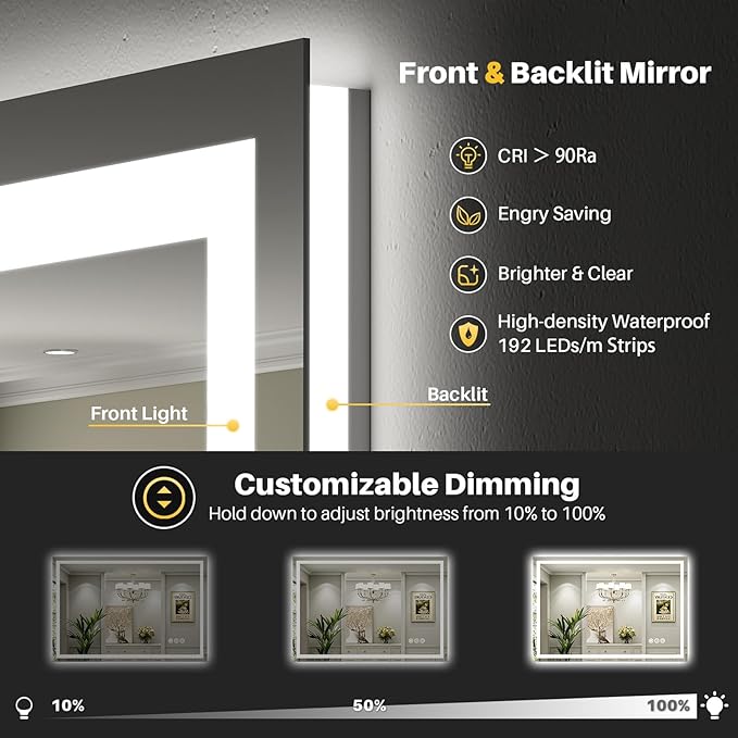 Briivue 96x36 Inch LED Bathroom Mirror - Image 3