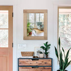 Rectangle Mirror Retro Wooden Wall-Mounted Mirrors Farmhouse Bedroom Bathroom - Image 3