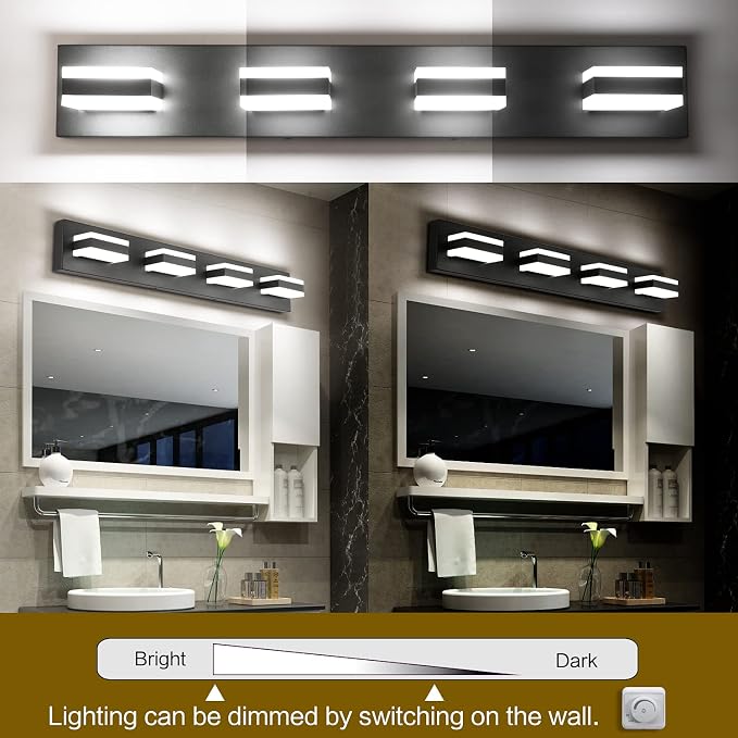 SOLFART Black Bathroom Light Fixtures 4 Lights Bathroom Vanity Light LED - Image 3