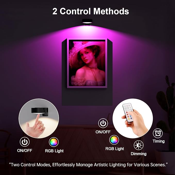 3 Pack Picture Lights for Wall, 13 RGB Color Rechargeable Battery Operated wall - Image 3