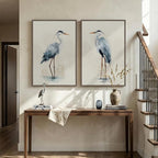 Large Framed Vintage Bird Wall Art, 2 Piece Neutral Blue Heron Canvas Painting - Image 8