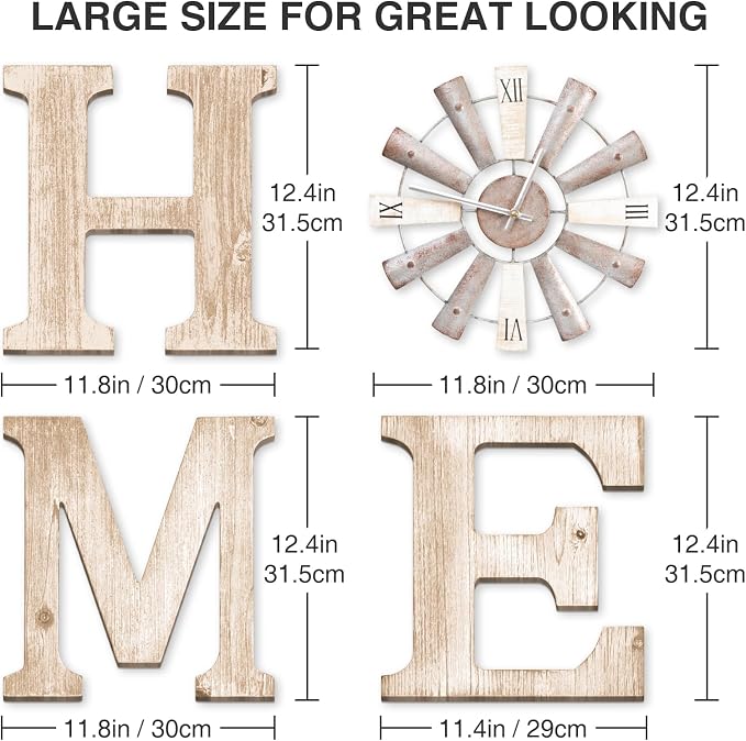 Farmhouse Home Signs with Windmill Clock Wall Decor Rustic Home Letters Wall Art - Image 2