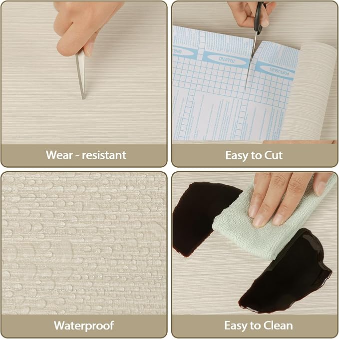 TANONE Beige Grasscloth Peel and Stick Wallpaper, Faux Linen Textured Self - Image 3