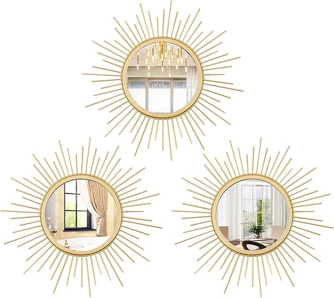 3 Set Gold Sunburst Mirrors for Wall Decorative Metal Mirrors Small Mirror Sets by Cityelf