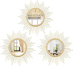 3 Set Gold Sunburst Mirrors for Wall Decorative Metal Mirrors Small Mirror Sets by Cityelf