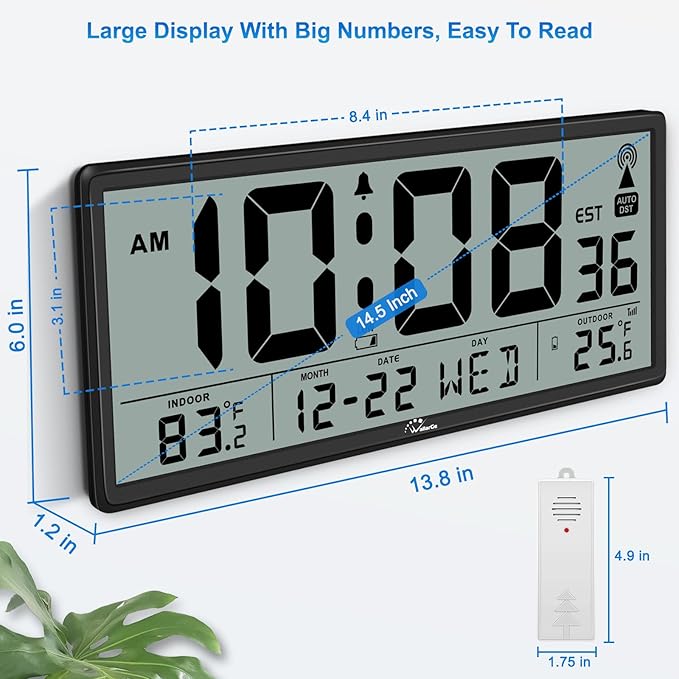 WallarGe Atomic Clock with Indoor Outdoor Temperature - Image 5