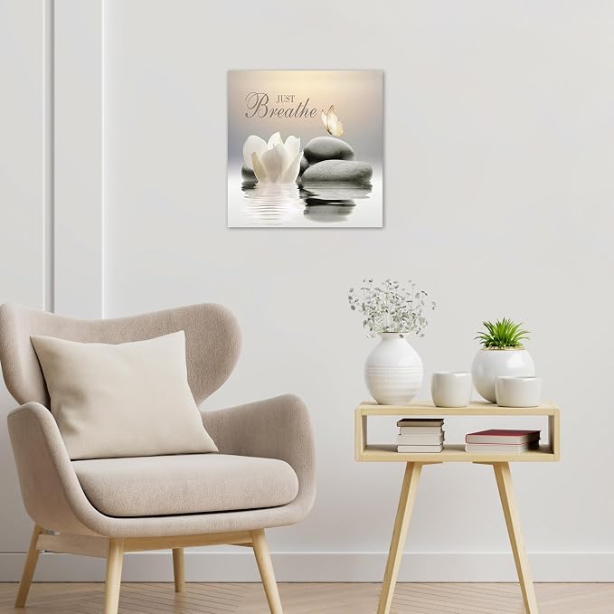 EOBTAIN Zen Flower Canvas Wall Art Bathroom Butterfly and Water Lily Stone - Image 5
