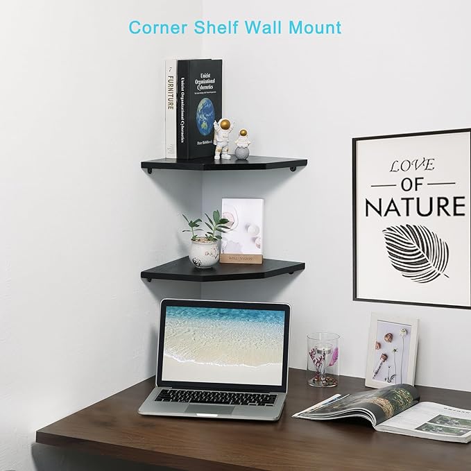 Corner Wall Shelves Set of 2, Rustic Wood Corner Floating Shelves - Image 4