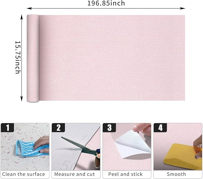 Grasscloth Peel and Stick Wallpaper 15.75x196.85inch Modern Pink Removable - Image 9