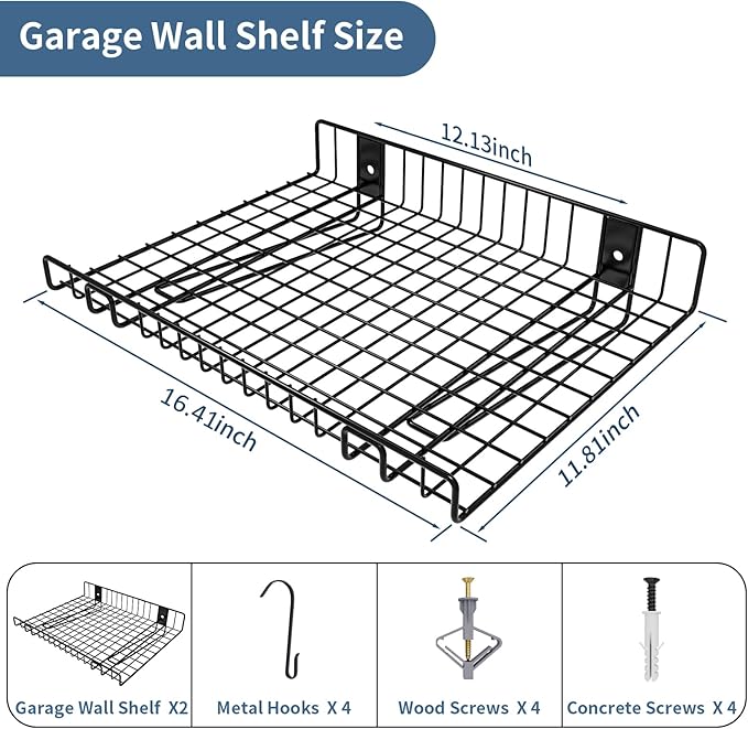 2 Pack Garage Wall Shelf, Wall Mounted Storage Shelves, Heavy Duty Metal Shelves - Image 2