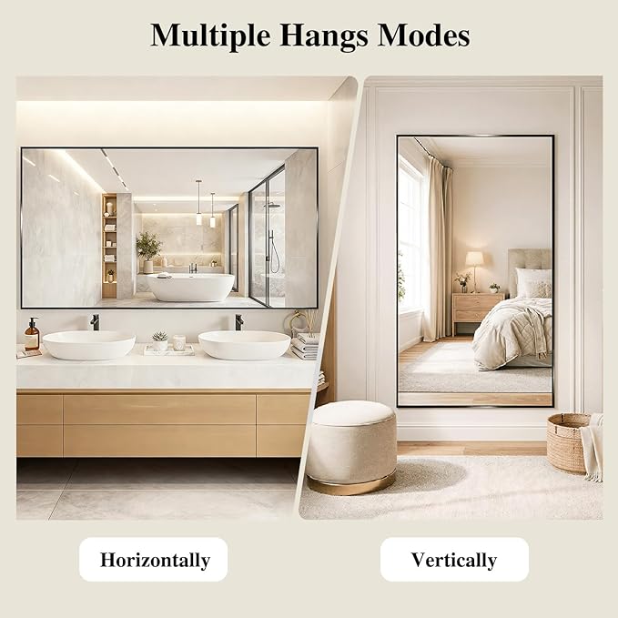 Koonmi Black Rectangle Wall Mirror, 24x32 Inch Bathroom Mirror, Aluminum Frame - Image 6