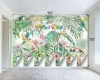 Tropical Green Botanical Flower Birds Leaf Wallpaper Bedroom Plant Floral Mural - Image 4