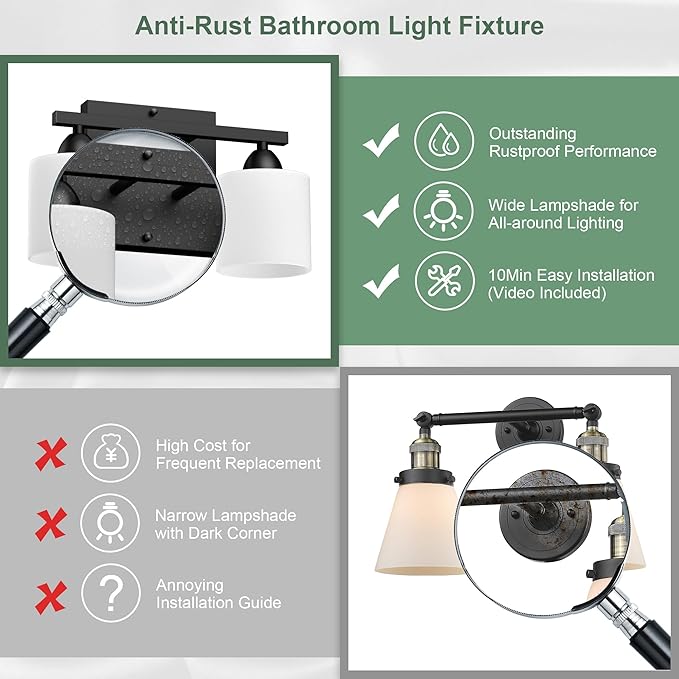 Black Bathroom Lights Over Mirror, Anti-rust Vanity Light Fixture - Image 6