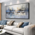 Abstract Wall Art Blue and White Reflection Large Size Framed Artwork Wall by VHMING