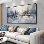 Abstract Wall Art Blue and White Reflection Large Size Framed Artwork Wall by VHMING