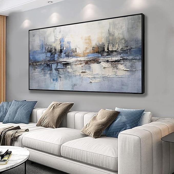 Abstract Wall Art Wall Decor Blue and Gray White Modern Canvas Art Print by VHMING