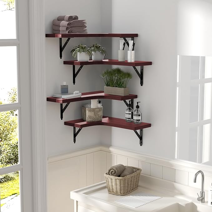 ROMGUAR CRAFT Corner Floating Shelves Wall Mounted Set of 4, Rustic Wood - Image 6