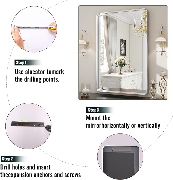 Easly Silver Bathroom Mirror for Wall, 30x22 Inch Rectangular Aluminum Alloy - Image 6