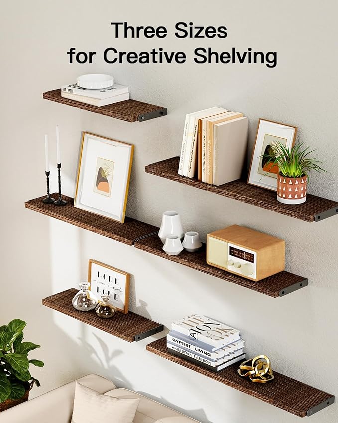 AMADA HOMEFURNISHING Long Wall Shelves, Rustic Farmhouse Style, Wood Floating - Image 4