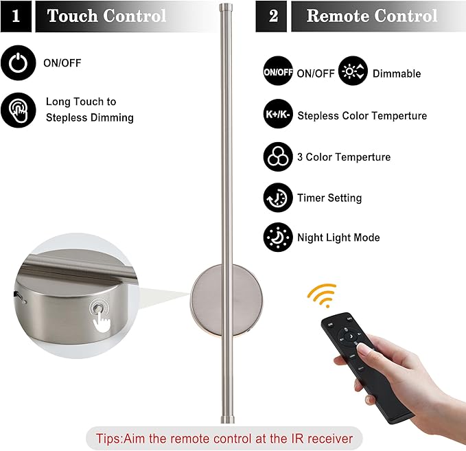 Battery Operated Modern Wall Sconces, Dimmable Wireless Wall Light Set of Two - Image 7