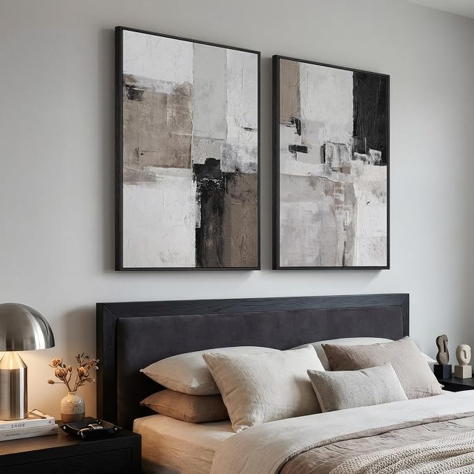 Framed Abstract Black and White Brown Wall Art - Image 2