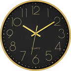 Foxtop Black Gold Wall Clock 12 Inch Silent Non-Ticking Battery Operated Round by Foxtop