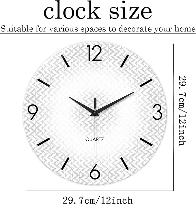 XFM Modern Simple Wall Clock 12 Inch Silent Wall Clocks Battery Operated White - Image 7