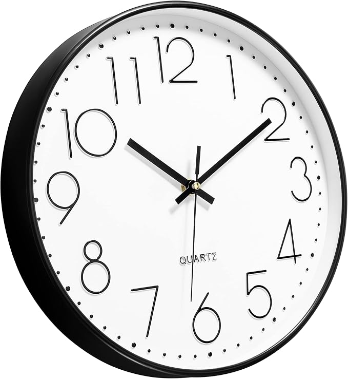 Foxtop Black Wall Clock 12 Inch Silent Non Ticking Quartz Battery Operated - Image 4
