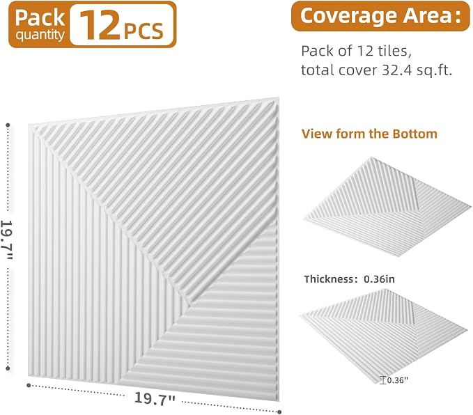 WOWSTAR 12-Pack 3D Wall Panels 19.7" x 19.7", Modern Wall Covering - Image 4
