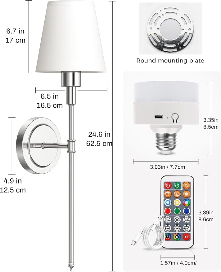 DORESshop Battery Operated Wall Sconce Set of 2, Wireless Wall Light Easy to - Image 7