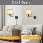 GOODATE ENCOMLI Dimmable Plug in Wall Sconces, Swing Arm Wall Lamp, Wall - Image 8