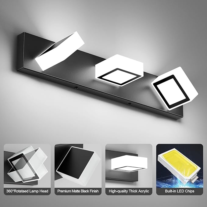Ralbay Black Bathroom Vanity Lights 24inch Metal Acrylic LED Modern Bathroom - Image 4