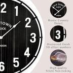 EMAX HOME Large Old Town Farmhouse Black Wall Clock 30 Inch Rustic Antique Wood - Image 5