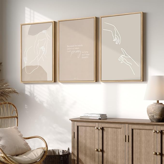 Framed Christian Wall Art Set of 3, Minimalist Neutral Beige Scripture Prints - Image 2