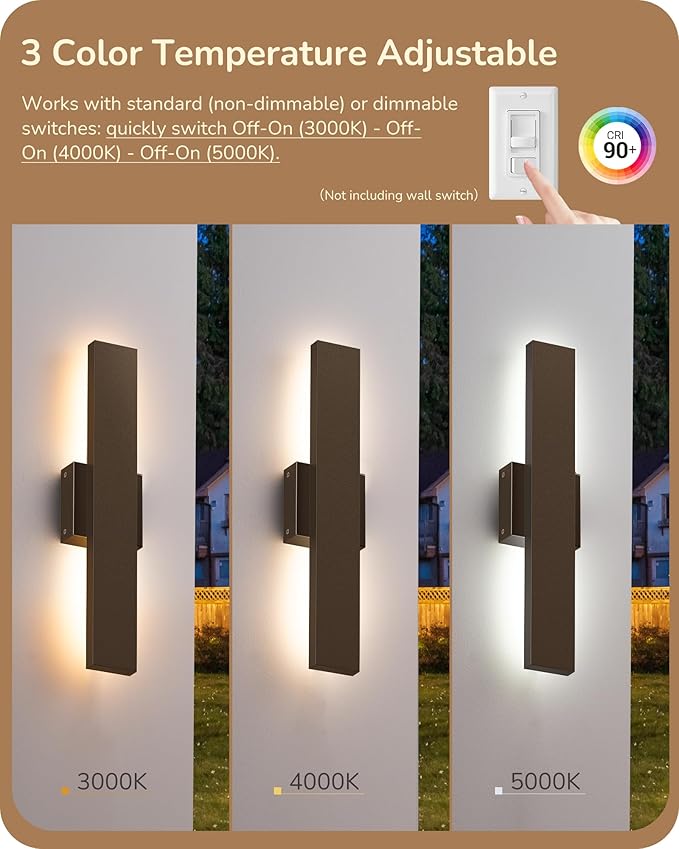 EDISHINE 2 Pack LED Outdoor Wall Lights Dimmable, 15.7" Rectangular Modern - Image 4