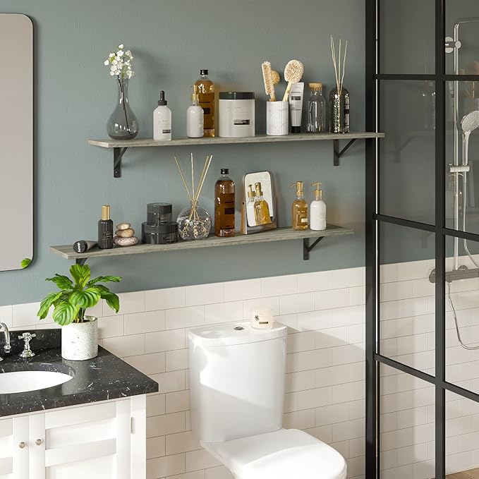 DINZI LVJ Long Wall Shelves, 47.3Inch Wall Mounted Shelves Set of 2, Extra - Image 8