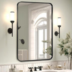Wall Mount Mirror for Bathroom, Brush Black Metal Framed Rounded Corner by Minuover