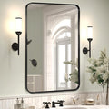 Wall Mount Mirror for Bathroom, Brushed Black Metal Framed Rounded Corner by Minuover
