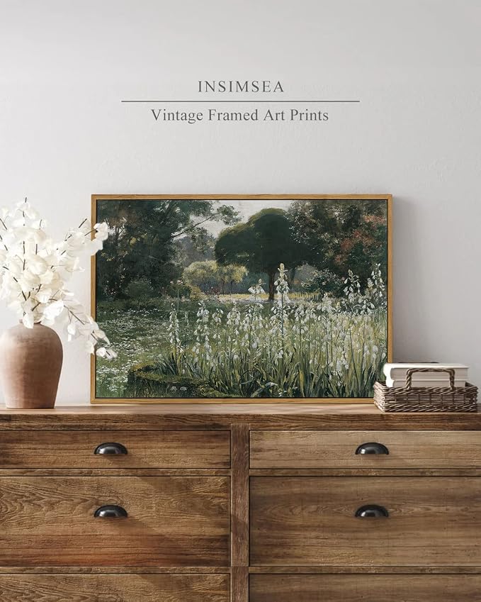 InSimSea Framed Canvas Wall Art Vintage Decor, Home Decor Wildflower Field - Image 2