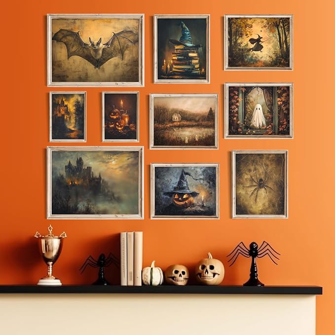 Vodefoad 10Pcs Vintage Halloween Canvas Wall Art Retro Pumpkin Poster Victorian - Image 5