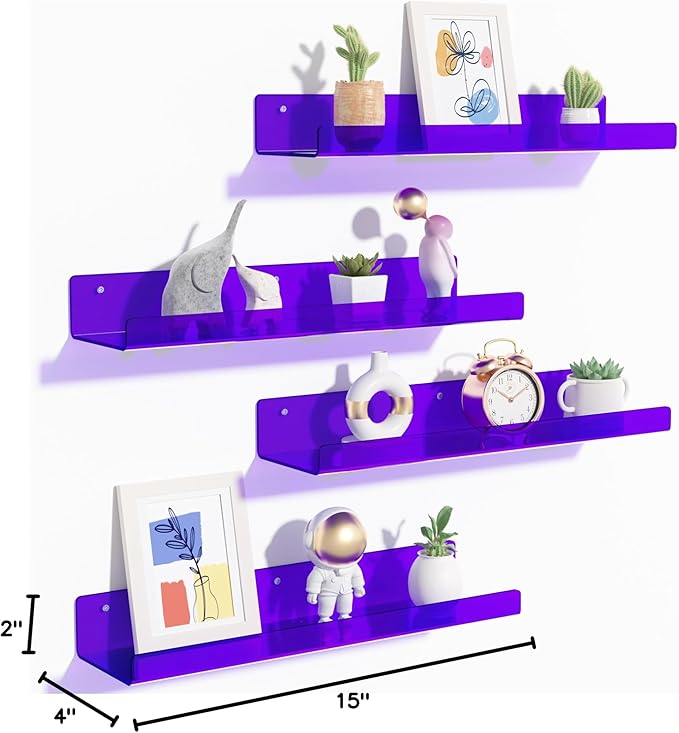 upsimples Acrylic Shelves for Wall Decor, Living Room, Floating Bookshelves for - Image 3
