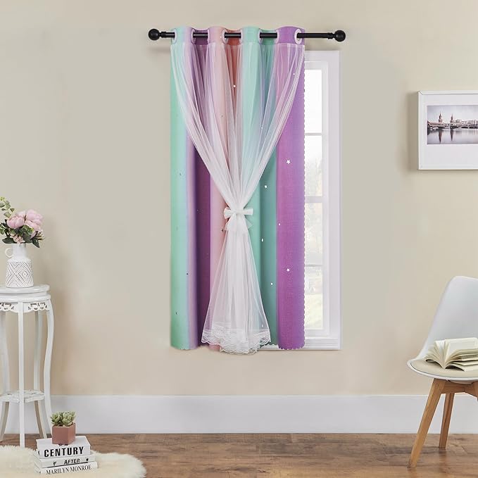 XiDi Kids Room Decor for Girls Bedroom, Girls Room Curtains Windows Wall Drapes by Addsomecolortolife