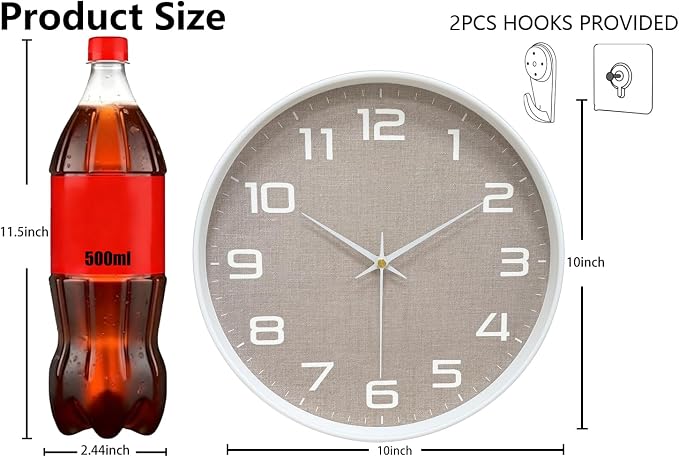 Silent Wall Clock with Large Numbers, 10 Inch Battery Operated Analog Clock - Image 3
