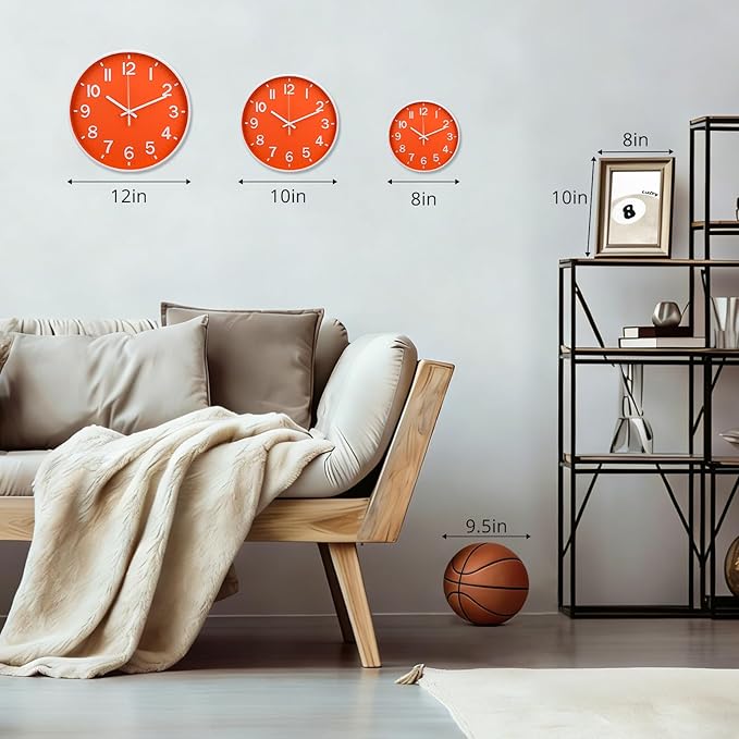 Wall Clock 12 Inch Orange Modern Simple Quartz Decorative Clock Non-Ticking - Image 3