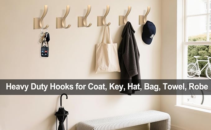 TOFIIGREM Gold Coat Hooks, Towel Robe Hooks Bathroom Entryway Mudroom Pool Hooks - Image 7