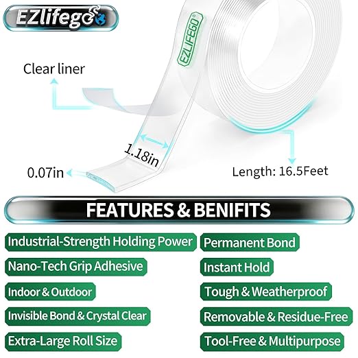 EZlifego Double Sided Tape Heavy Duty, Nano Adhesive Mounting Tape Wall Decor - Image 2
