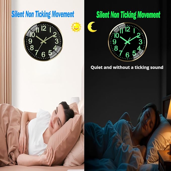 Luminous wall Clock Modern Silent Wall Clock, Non-Ticking Battery Operated Wall - Image 5